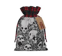Horrible Dark Skulls Flowers Pattern Printed Christmas drawstring gift bags, cloth snack bags, suitable for candy, gifts, storage and Christmas parties