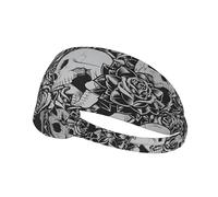 Horrible Dark Skulls Flowers Pattern Printed Sweat Band Headband Women, No Pressure Fit, All Hair Types Sport Yoga Fitness Running