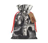 Horrible Fairy Tale Castle01 Printing Festive Christmas Drawstring Gift Bags For Xmas Wedding And Party Present Sack