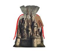 Horrible Fairy Tale Castle02 Print Christmas Drawstring Holiday Candy Bag Xmas Sacks Reusable Wrapping Bags Party Favor