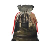 Horrible Fairy Tale Castle02 Print Christmas Gift Bag,Storage Sack With Tags,Reusable Christmas Gift Package Bag