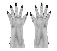 Horrible Halloween Gloves Vivid Ice Creature King Hand Claw Gloves with Black Nails & Horns Cosplay Scary Demon Evil Ghost Gloves Latex Costume Gloves for Carnival Party Horror Film Decoration Props