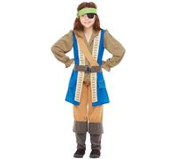 Horrible Histories Children's Pirate Captain Costume, Blue Coat & Hat with Accessories, Official License Pirate Captain Outfit, Perfect for Adventurous Themed Events, World Book Day, or Halloween