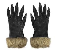 Horrific Halloween Demon Gloves Scary Hairy Claw Hand Gloves with Long Nails Werewolf Zombie Devil Monster Witch Cosplay Costume Accessory for Theme Party Haunted House (Black Hairy, One Size)