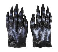 Horrific Halloween Demon Gloves Scary Latex Hairy Claw Hand Gloves with Long Nails Werewolf Zombie Devil Monster Witch Cosplay Costume Accessory for Theme Party Haunted House (Black, One Size)
