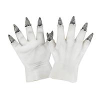 Horrific Halloween Demon Gloves Scary Latex Hairy Claw Hand Gloves with Long Nails Werewolf Zombie Devil Monster Witch Cosplay Costume Accessory for Theme Party Haunted House (White, One Size)