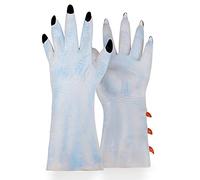 Horrific Halloween Demon Gloves Scary Latex Hairy Claw Hand Gloves with Long Nails Werewolf Zombie Devil Monster Witch Cosplay Costume Accessory for Theme Party Haunted House (Blue Long, One Size)