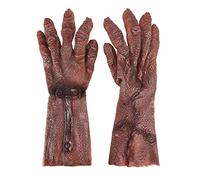 Horrific Halloween Demon Gloves Scary Latex Hairy Claw Hand Gloves with Long Nails Werewolf Zombie Devil Monster Witch Cosplay Costume Accessory for Theme Party Haunted House (Red Long, One Size)