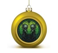 Horrifying Green Skull Christmas Ball Ornaments - Golden Shatterproof Plastic Vintage Rustic Xmas Tree Decorations Pendant for Family Holiday Wedding Party Xmas Hanging Decoration