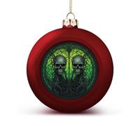 Horrifying Green Skull Christmas Ball Ornaments - Shatterproof Plastic Vintage Rustic Xmas Tree Decorations Pendant for Family Holiday Wedding Party Xmas Hanging Decoration