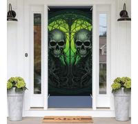 Horrifying Green Skull Door Banners for Front Doors, Spring Summer Decorative Door Cover Welcome Porch Banner Decoration Hanging Wall Background for Party Supplies Indoor Outdoor Home Decor