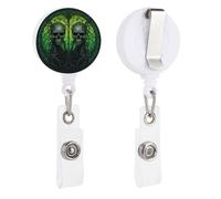 Horrifying Green Skull Retractable Badge Reel - Personalized ID Name Badge Holder with Lanyard Cute Badges Reel Holder Round Nurse Doctor Name Tag Badges Clip for Work