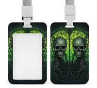 Horrifying Green Skull Retractable ID Badge Holder with Lanyard - Vertical Badge Reel,Keychain Clip,Name Tag Id Card Holder Protector for Nurse Officer Teacher Security Staff Women Men