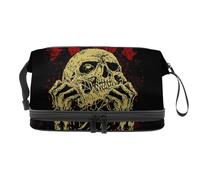 Horro Metal Skull Death Double Layer Cosmetic Bag for Women and Girls, Travel Toiletry Bag Makeup Handy Pouch Organiser Bag with Brush Compartment