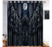 Horror Architecture Style Curtains 52"W x 84"L 2 Panels, 95% Blackout | Stone Pillar Ghost Statue Full Moon Curtains for Bedroom, Living Room, Home Decor, Thermal Insulated Eyelet Window Drapes