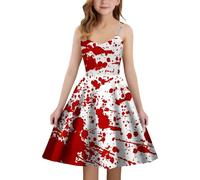 Horror Bride Costume Children, Halloween Costume Horror Bride Strapless Halloween Costume Blood Print Strapless Bloody Zombie Bride Midi Dress Elegant Medieval Dress Wedding Dress for Party