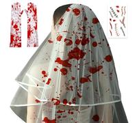 Horror Bride Costume Set Accessories, Bloody Veil Bride, Corpse Bride Costume Gloves, Face Tattoos, Tattoo Stickers, Suitable for Halloween, Role Play Party or More