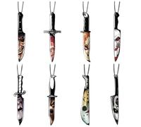 Horror Car Air Fresheners, 16-Piece Halloween Hanging Decorations, Wooden Car Freshener for Horror Movie Fans, Scary Decor for Interior and Halloween Parties, 14 x 4.5 x 0.3 cm
