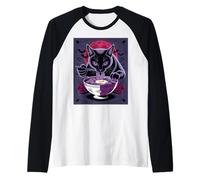 Horror Cat Eating Noodles Japanese Anime Horror Cat Ramen Raglan Baseball Tee