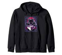 Horror Cat Eating Noodles Japanese Anime Horror Cat Ramen Zip Hoodie