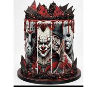 Horror Characters Edible Cake Wrap 29cm x 21cm | Wrap-Around Design, 4 Horror Icons, Food Safe Print, Halloween Theme, 29cm x 21cm
