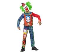 Horror Clown Costume Boys Scary Halloween Clown Fancy Dress Outfit + Mask