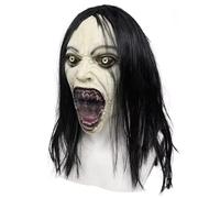 Horror Crying Woman Mask with Wig, Evil Ghost Demon Full Head Latex Cover, Creepy Halloween Cosplay Party Prop
