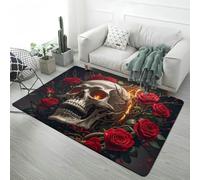 Horror Death Skull Rose 3D Area Rugs Gothic Style Large Size Carpet Black Gray for Living Room Bedroom Playroom, Gaming Rug for Boy Teen Room Runner Floor Mat, Non-Slip Bath Mat, 100x120 cm, Color 6