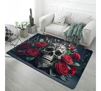 Horror Death Skull Rose 3D Area Rugs Gothic Style Large Size Carpet Black Gray for Living Room Bedroom Playroom, Gaming Rug for Boy Teen Room Runner Floor Mat, Non-Slip Bath Mat, 80x160 cm, Color 5