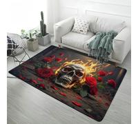 Horror Death Skull Rose 3D Area Rugs Gothic Style Large Size Carpet Black Gray for Living Room Bedroom Playroom, Gaming Rug for Boy Teen Room Runner Floor Mat, Non-Slip Bath Mat, 160x230 cm, Color 3