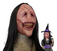 Horror Devil Face Cover Grinning Devil Face Shield Lightweight Face Cover with Long Hair, Festive Costume for Carnival