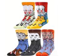 Horror Film Character Novelty Socks Crew & Trainer UK Adult Sizes Unisex Male Female Halloween Goth Gift Michael Freddy Chucky Beetle Jason (UK, Numeric, 4, 9, Regular, Regular, 5, Multicolour)