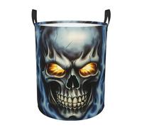 Horror Ghost Skull Circular Laundry Hamper Foldable With Handle - Durable And Waterproof Oxford Cloth Laundry Basket, Compact And Fashionable For Kitchen, Living Room, Bathroom, Etc.