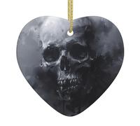 Horror Ghost Skull Print Christmas Ornament Heart Shaped Ceramic Festive Xmas Home Party Keepsakes Decor