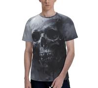 Horror Ghost Skull Print Men Short Sleeve Crew Neck T-Shirt Breathable Stylish Casual Athletic Summer Wear Black