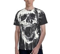 Horror Ghost Skull Print Men Short Sleeve T-Shirt Soft Casual Office Gym Summer Office Environments Wear Black