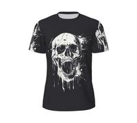 Horror Ghost Skull Print Men Short-Sleeved T-Shirt Suitable Sports Fitness Outdoor Activities Everyday Use Black