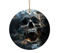 Horror Ghost Skull Print Round Flat Hanging Ornaments for Christmas Winter New Year Party Hanging Decorations