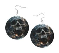 Horror Ghost Skull Printed Round Earrings For Women, 1 Pair Lightweight Leather Pierced Earrings Set Trendy Jewelry Gifts For Women Girls