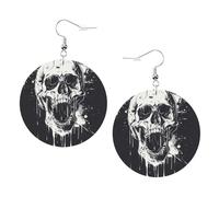 Horror Ghost Skull Printed Round Earrings For Women, 1 Pair Lightweight Leather Pierced Earrings Set Trendy Jewelry Gifts For Women Girls