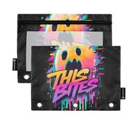 Horror Graffiti Ghosts This Bites Zipper Pencil pouching with Clear Window Large Zippered Pencil case Big Capacity case 3 Ringing for Office Supplies Multicolored 2 PCS