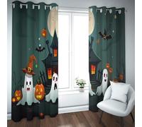 Horror Halloween Blackout Curtains Ghost Moon Castle Pumpkin Printed Decor Window Curtains for Bedroom Living Room Dining Room Darkening W72xL90in 2 Panels
