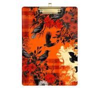 Horror Halloween Floral Crows Tree Branches Black Cat Acrylic Inspectors clipboard Standard Letter A4 Size Plastic for Homework Pediatric Gold 12x9in Tabla para escribir con Clip