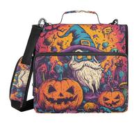 Horror Halloween Gnome Pumpkin 3 Rings 1.5 inch Zippered Binder Bag with Handle and Removable Shoulder Strap Waterproof Documents Files Storage Bag Suitable for Middle School