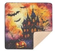 Horror Halloween Pumpkin Black Orange Spooky Haunted House Web Large Non-Slip Baby Play Mat for Indoor Outdoor Non-Toxic Padded Play Mat for Babies Infants Toddlers, 50'' x 50''