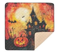 Horror Halloween Pumpkin Black Orange Spooky Haunted House Web Large Stylish Baby Gym & Activity Mat for Floor Lightweight Tummy Time & Crawling Mat for Baby Toddler Infant, 50'' x