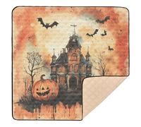 Horror Halloween Pumpkin Black Orange Spooky Haunted House Web Soft Padded Baby Playmat for Floor Portable Playroom Activity Mat for Babies Infants Toddlers, 50'' x 50''