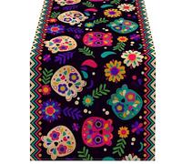 Horror Halloween Skull Table Runner Ethnic Mexico Flower Day Of The Dead Kitchen Dining Tablecloth Table