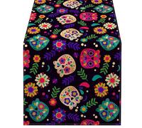 Horror Halloween Skull Table Runner Ethnic Mexico Flower Day Of The Dead Kitchen Dining Tablecloth Table