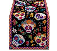 Horror Halloween Skull Table Runner Ethnic Mexico Flower Day Of The Dead Kitchen Dining Tablecloth Table